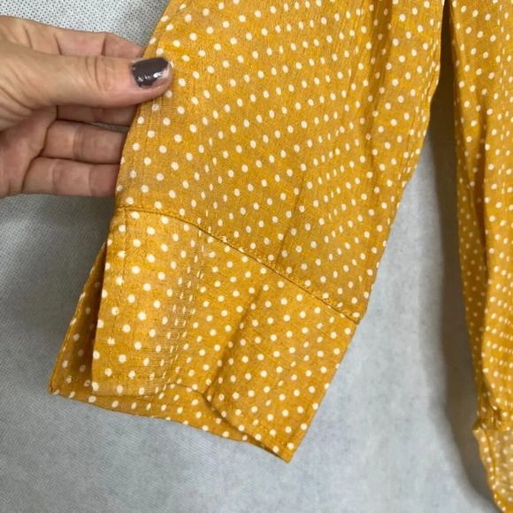 Como Black Yellow Polka Dot Vneck Long Sleeve Hi Low Blouse Sz LG - Picture 5 of 9